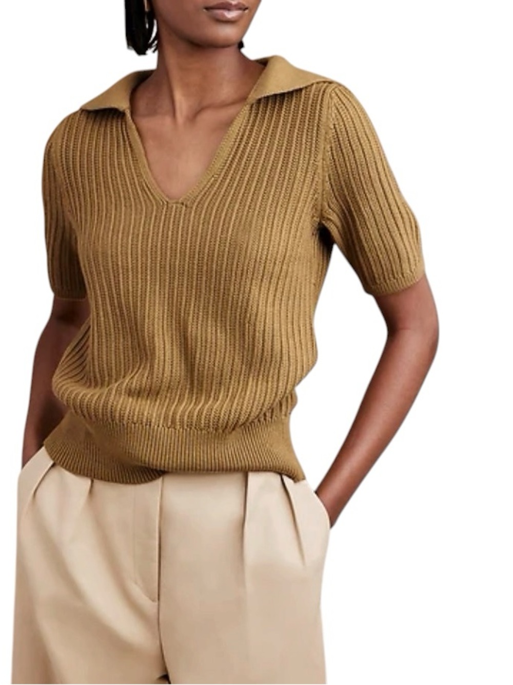 Banana Republic KINA Organic COTTON SAILOR SWEATER Ribbed in Whisky Brown Sz XS
